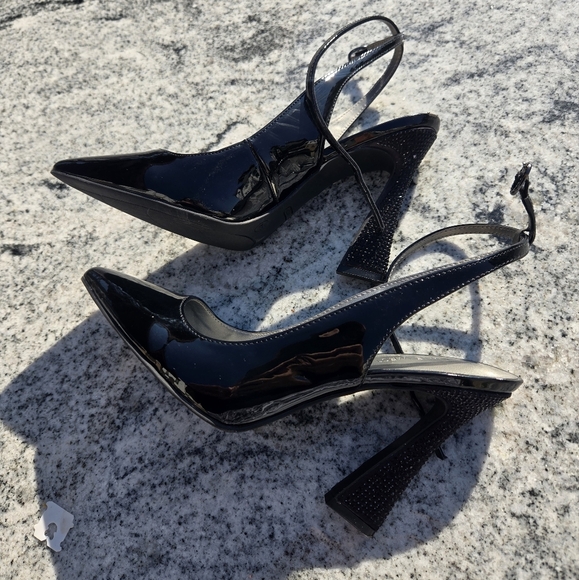 Nine West Tabitha Patent Leather Pump With Rhinestone Heel Sz 9.5 Like New Black - Picture 7 of 12